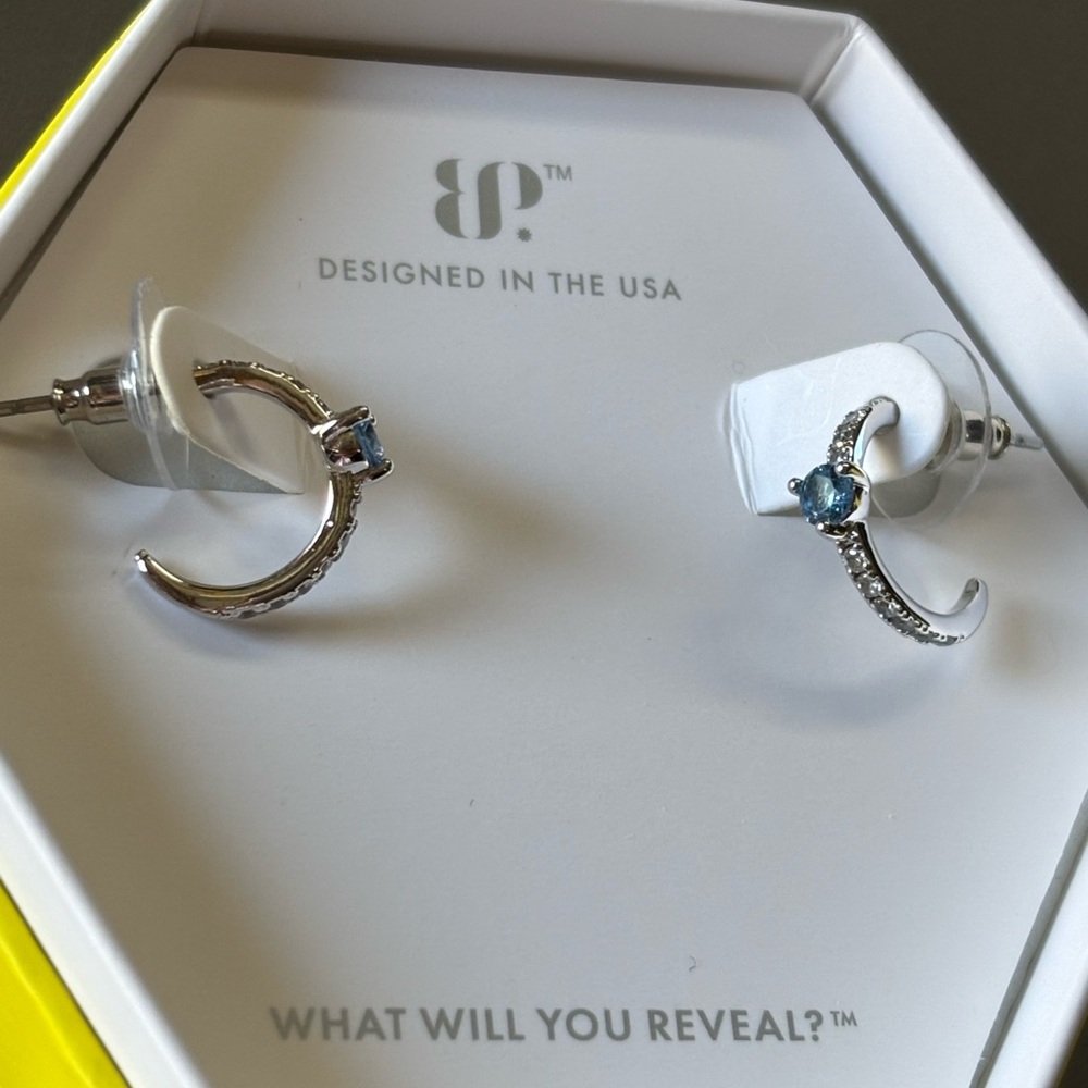 Silver and Blue Crescent Earrings Accessories